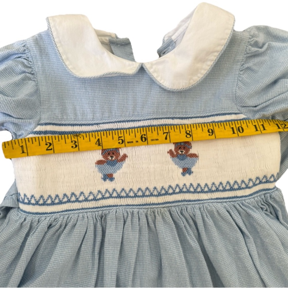 Vintage Strasburg Two Embroidered Bears smocked Puff sleeve dress lined size 4 - Picture 7 of 8